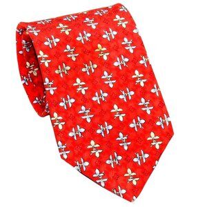 Ermenegildo Zegna Red Color Men's Tie Blue & Gray Floral Excellent Condition